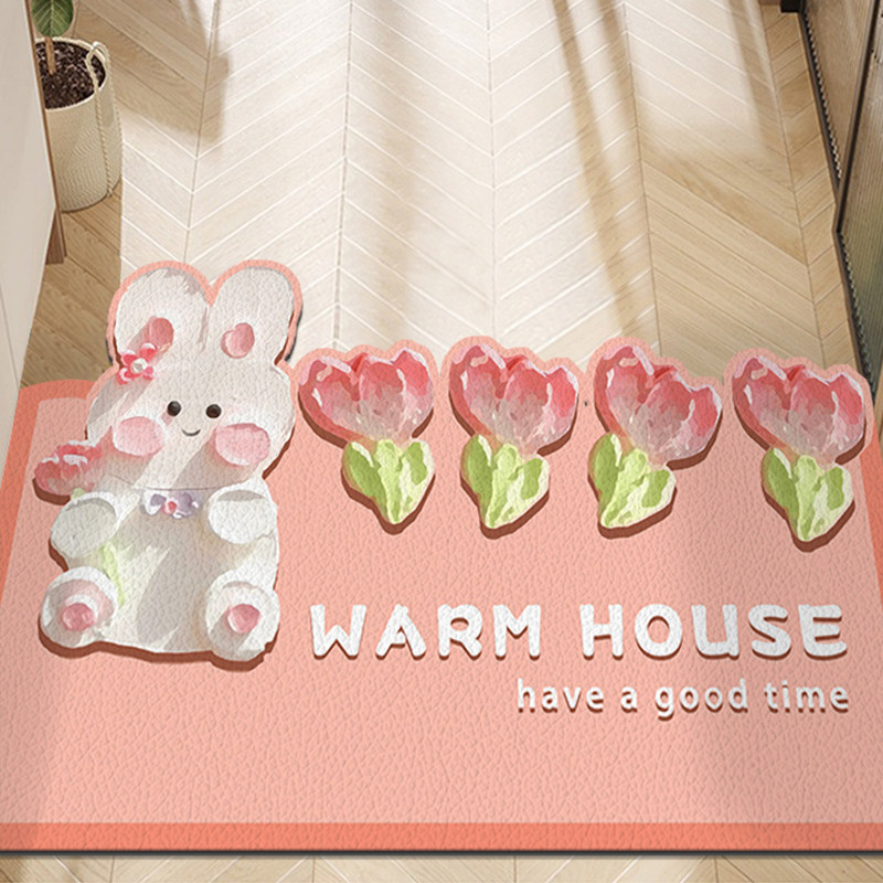 粉色小清新地垫入户门垫卡通兔子pvc可擦洗地毯郁金香进门口脚垫,居家布艺,入户地垫,淘宝优惠券,粉丝福利购,淘宝优惠卷