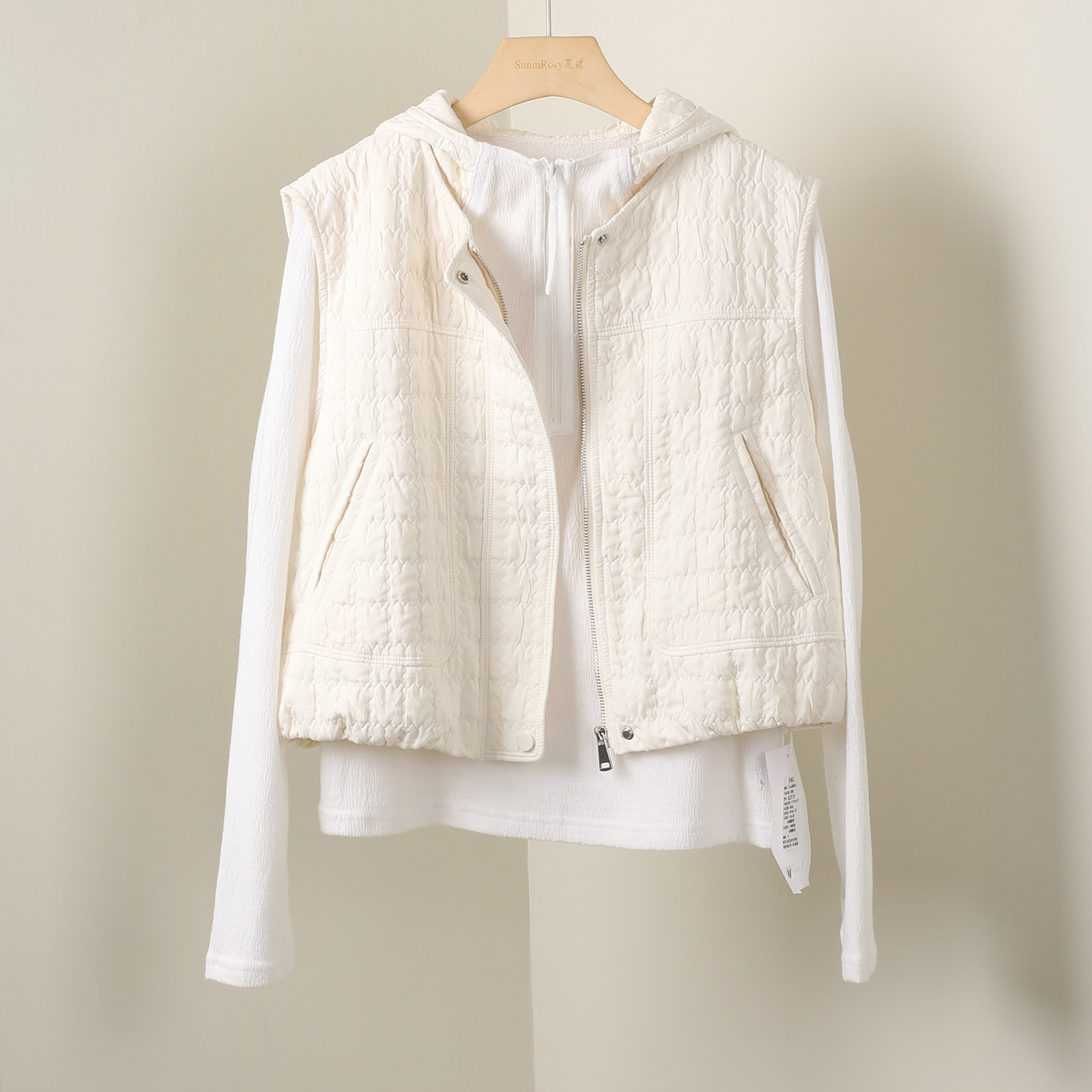 美拉德连帽夹棉马甲两件套
