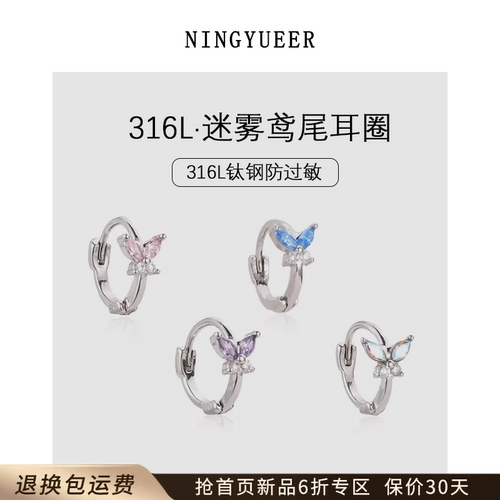 316L钛钢迷雾鸢尾耳环精致耳圈