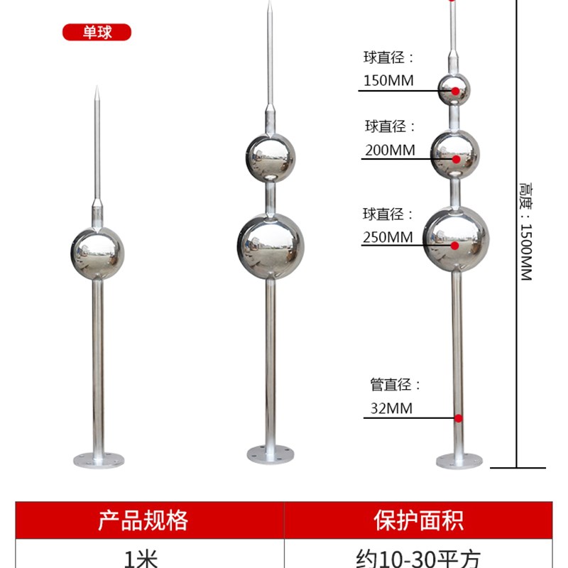 避雷针家用屋顶室外工程绝缘预放电镀锌支架不锈钢防雷带球接闪器