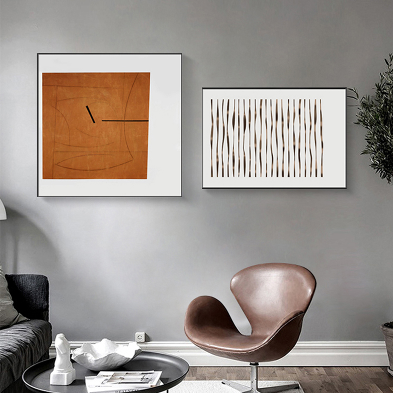 现代简约餐厅装饰画抽象几何客厅沙发背景墙挂画样板间橙色壁画