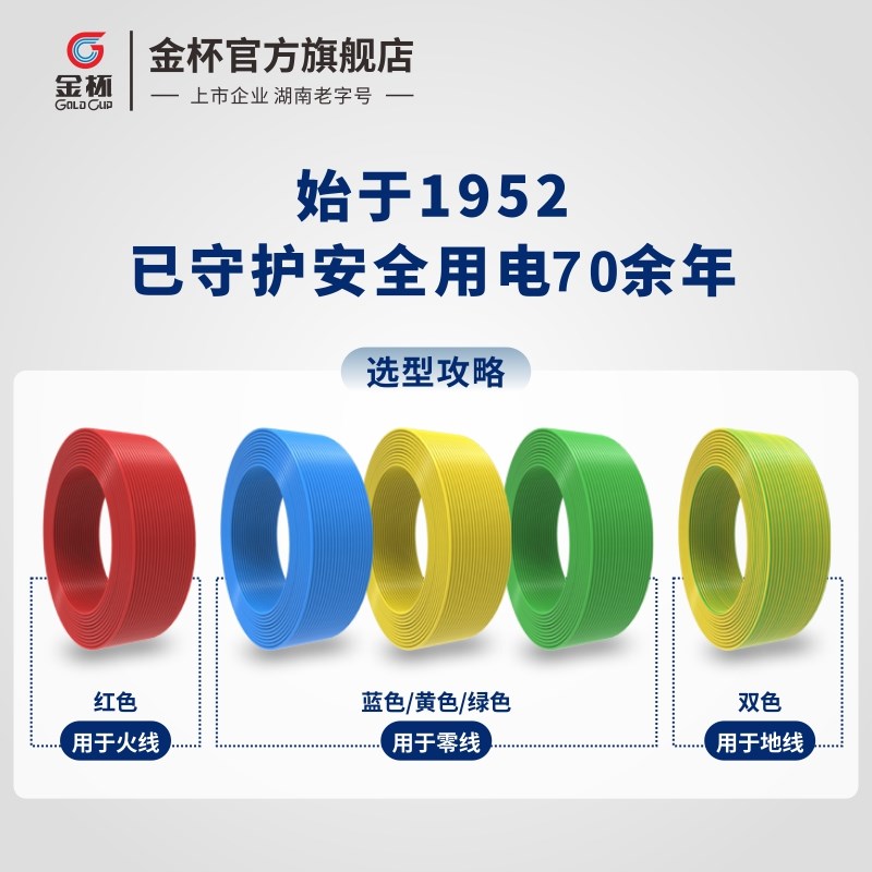 金杯电线 国标铜芯线BV/BVR  10/1平方入户线主线
