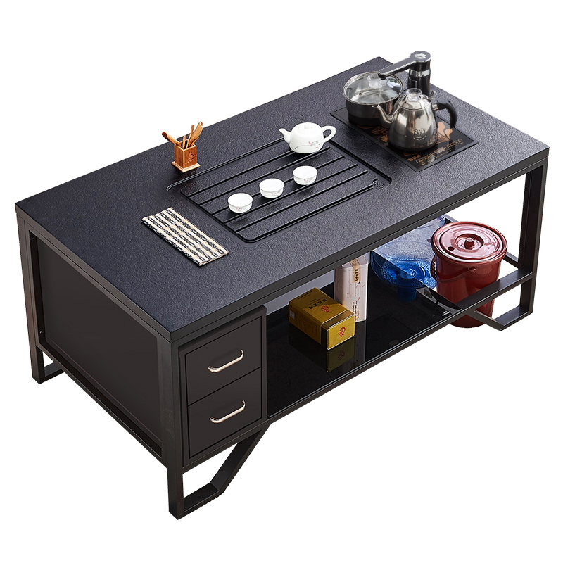 火烧石功夫茶几办公室功夫茶几泡茶茶桌现代岩板功夫茶几一体茶盘
