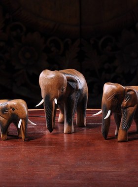 泰国门厅装饰品实木摆件东南亚木雕大象客厅桌面招财手工艺品摆设
