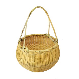 圆型竹篮子洗菜竹筐手工竹编传统复古渔篮竹篓子菜篮摘菜漏水竹盆