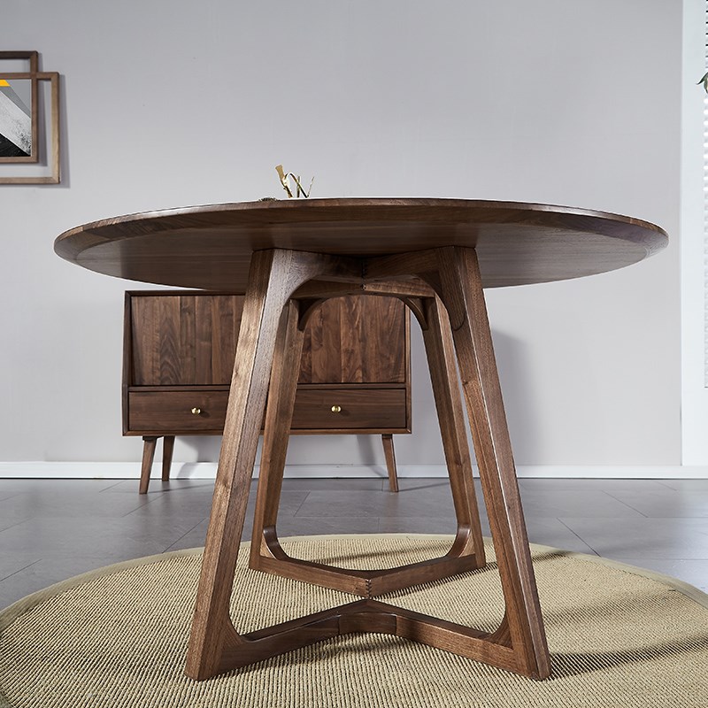 现代北美黑胡桃木餐桌椅全实木圆桌客厅家具北约简约饭桌子