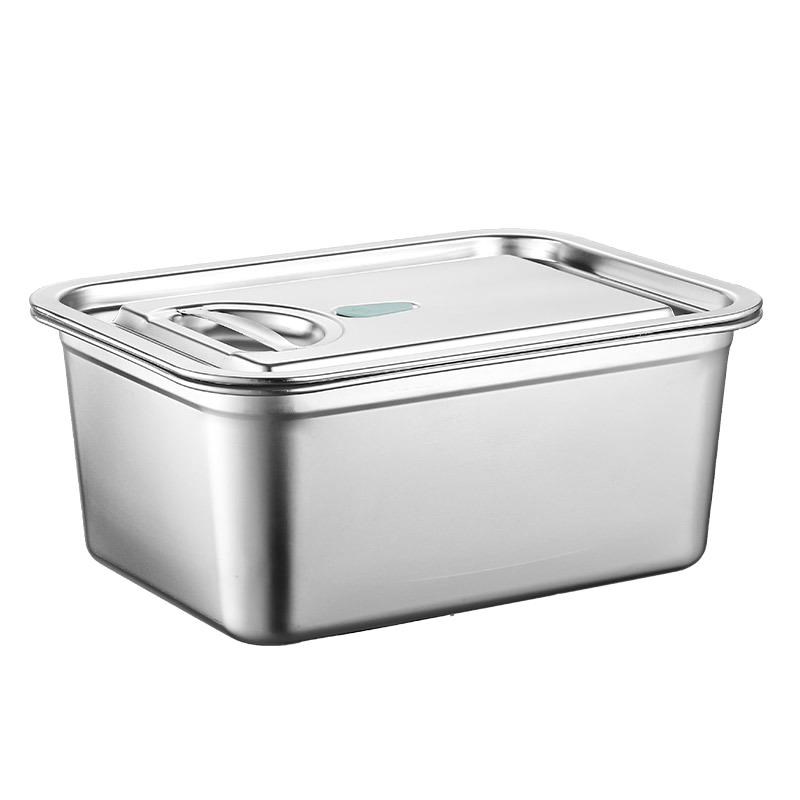 不锈钢方盆长方形方盘自助餐份数盆加深托盘快餐菜盆带盖方盒商用