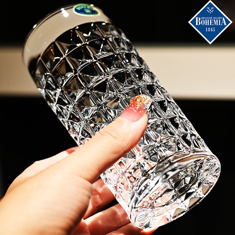 捷克水晶玻璃威士忌洋酒杯调鸡尾酒杯高杯果汁饮料奶牛水杯子