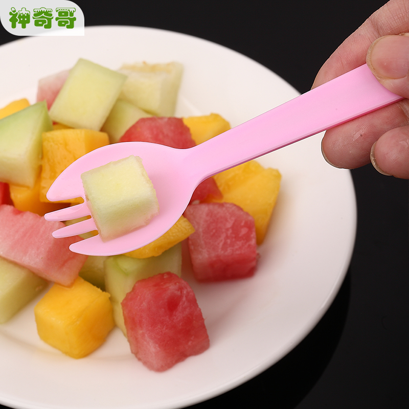 勺子一次性小勺塑料单独包装叉勺一体甜品勺商用 水果叉 蛋糕叉勺