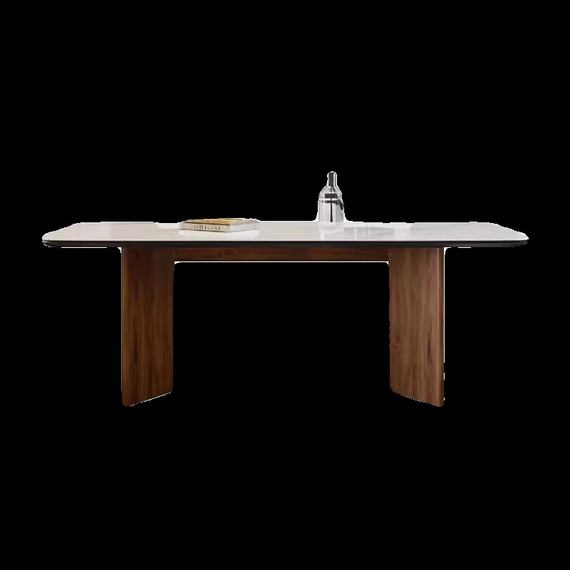 法式复古岩板餐桌实木中古风饭桌胡桃色长方形小户型餐桌椅