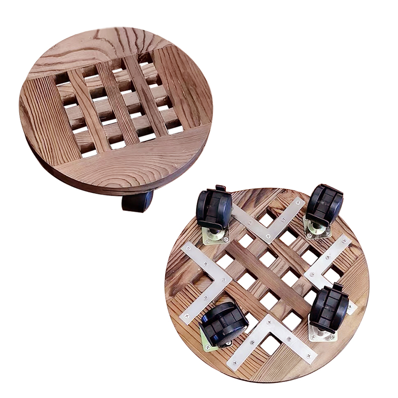 移动花架带万向轮子实木防腐木头加厚底托室内单个花盆栽垫高底架