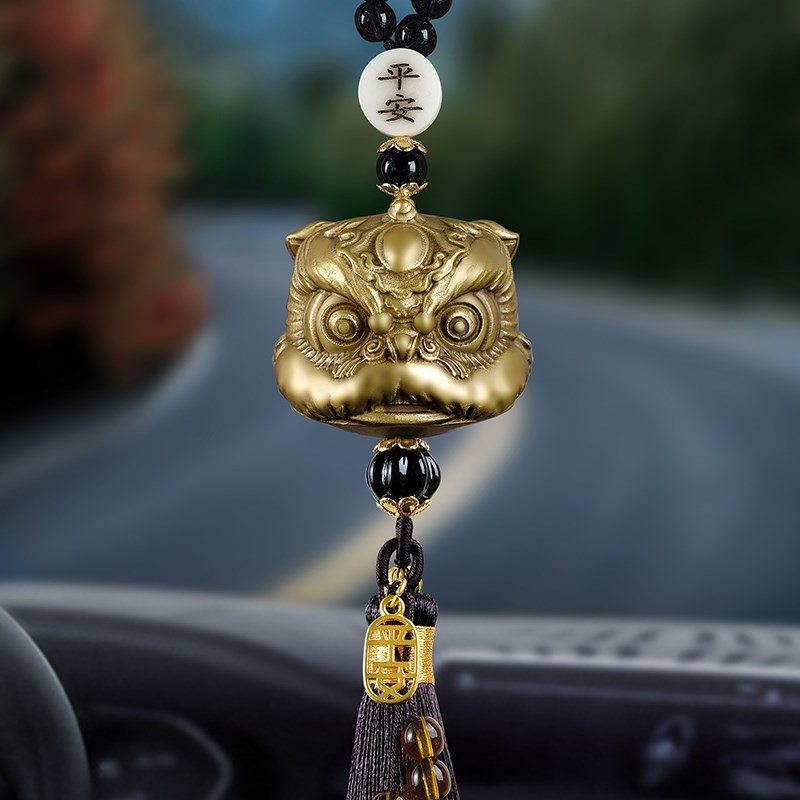 狮来运转醒狮汽车挂件饰品车内摆件车载后视镜高级感吊坠男保平安