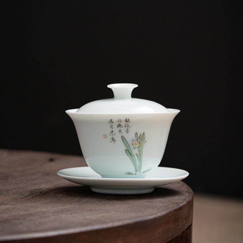 吾唯知足 影青盖碗陶瓷三才盖碗岩茶泡茶碗小号单个功夫敬茶杯批,3C数码配件,其它配件,淘宝优惠券,粉丝福利购,淘宝优惠卷