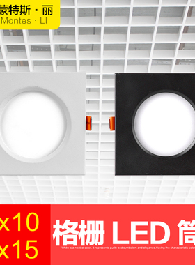 led格栅灯嵌入式10x10葡萄架灯15x15吊顶网格方形筒灯黑色天花灯