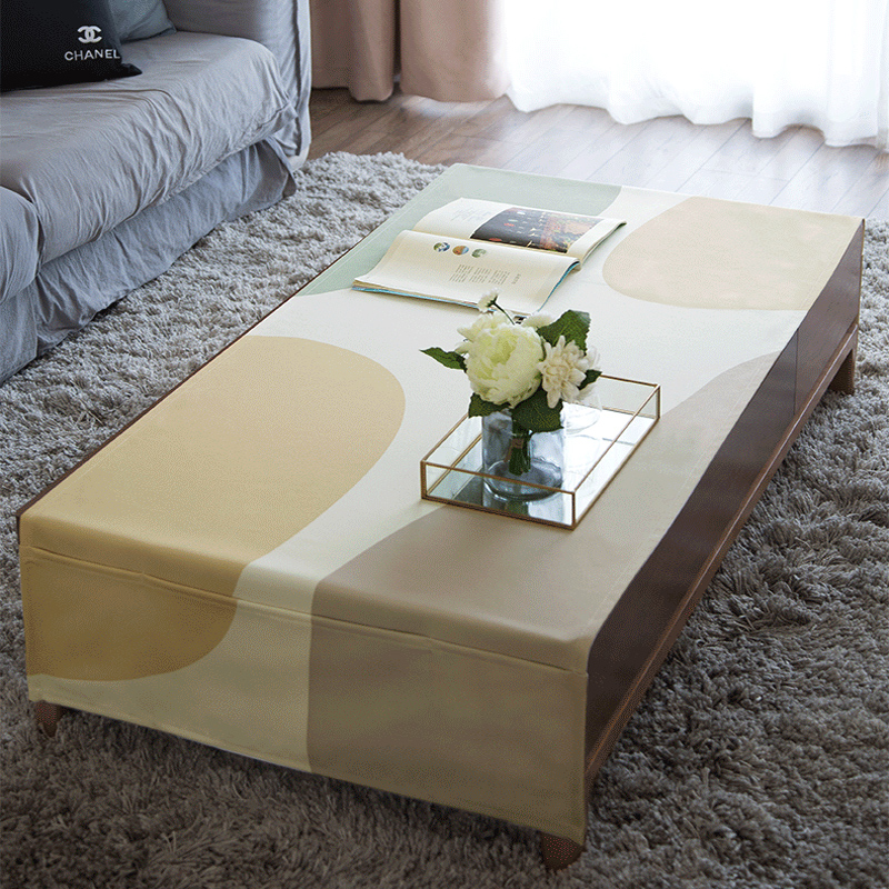 彩色鹅卵石家用茶几罩套棉麻防水防烫厚长茶几垫桌垫桌布防尘罩套