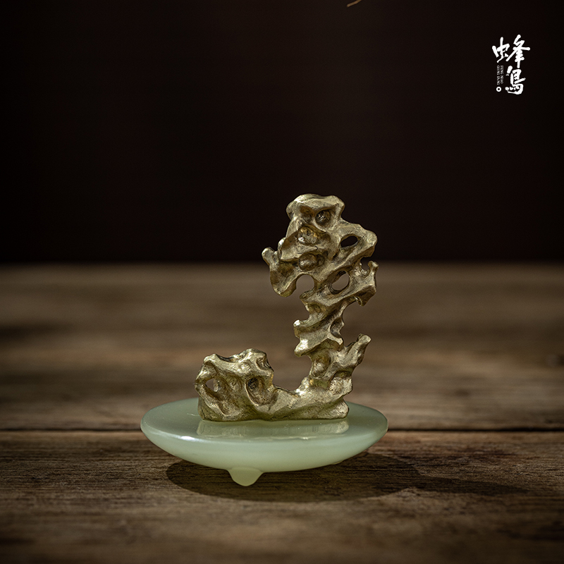 蜂鸟【文创】茶台喝茶铜器摆件茶宠装饰 香插盖置两用茶道配件