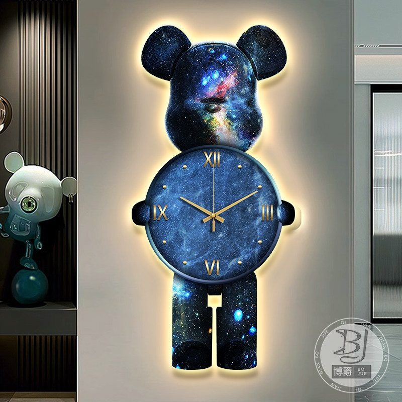 暴力熊钟表静音挂钟壁画进门玄关装饰画餐厅墙面装饰客厅氛围灯画