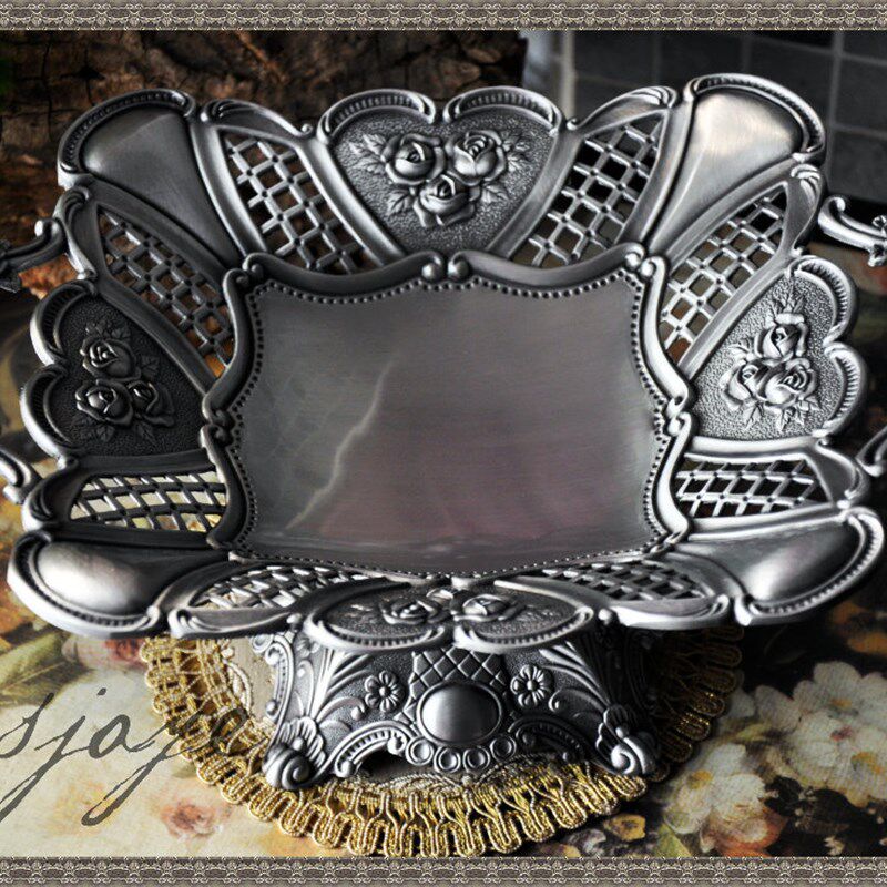 欧式复古高档奢华金属镂空水果盘糖果干果盘创意客厅家居装饰摆件