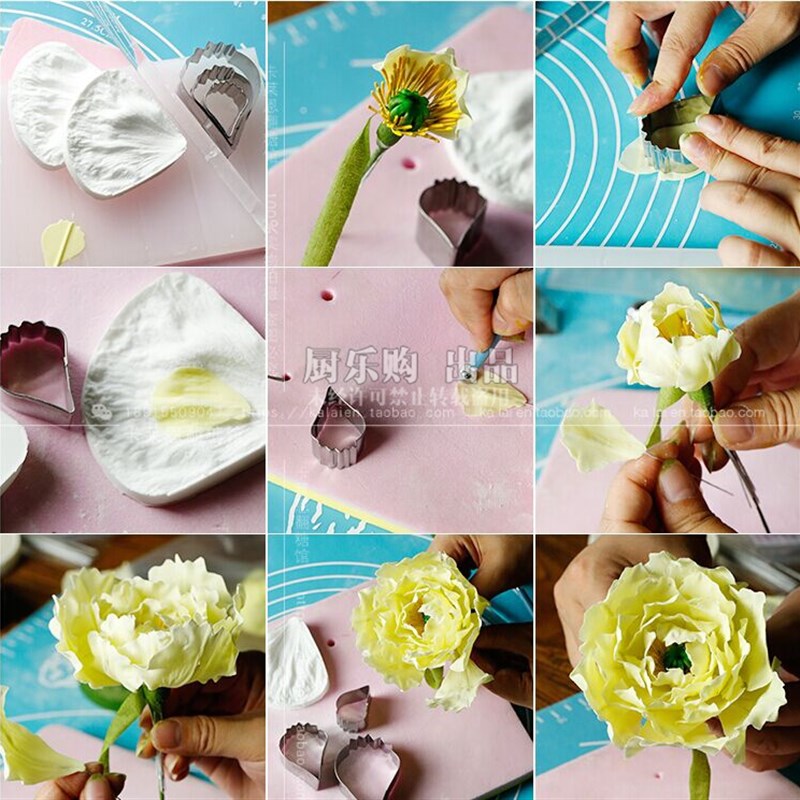 翻糖牡丹花模具不锈钢切模花瓣翻糖硅胶模具干佩斯脉络纹路模具