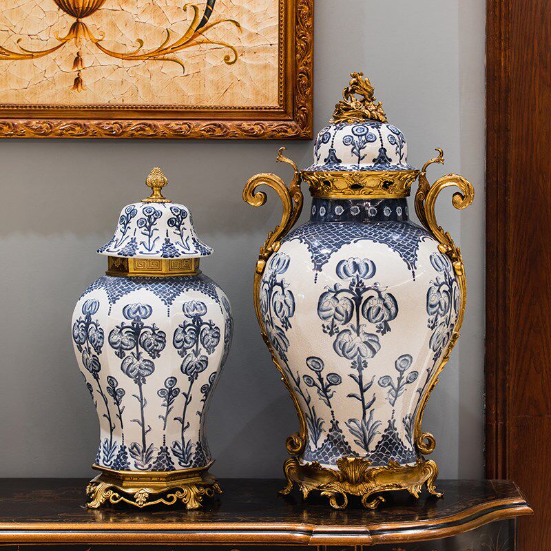 收获小屋古典家居欧式奢华花瓶花器陶瓷青花装饰玄关别墅高档摆设