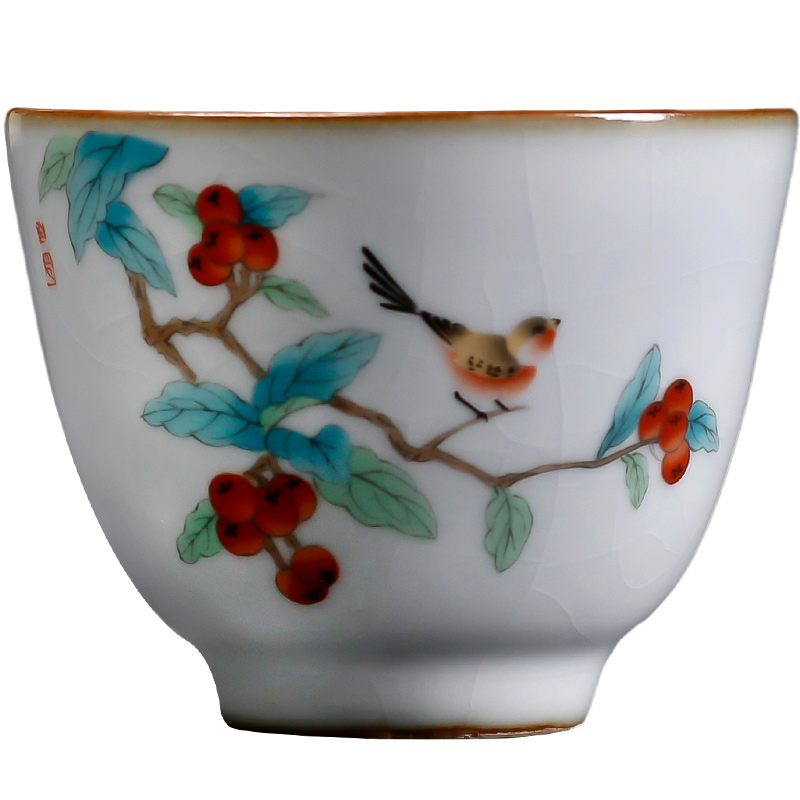 奉茗月白汝窑茶杯开片可养主人杯复古陶瓷功夫茶具单杯家用品茗杯