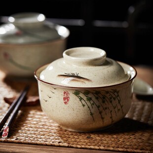 日式6.5英寸陶瓷盖碗泡面碗带盖子碗面碗家用陶瓷大碗防烫拉面碗