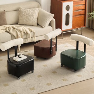 万向轮小凳子家用带轮子的矮凳移动小板凳带靠背滚轮茶几凳换鞋凳