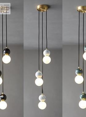 天然大理代石床头卧室单头小轻灯现简约长线奢餐厅灯吊极ltao6607