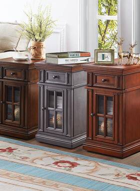 美式乡茶村实沙发边ZG-85853柜木复古几柜边储物收纳柜客厅移动角