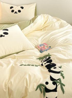 春季纯棉床lxy20242上四件套全棉猫熊单刺绣被套儿童床床品宿舍床