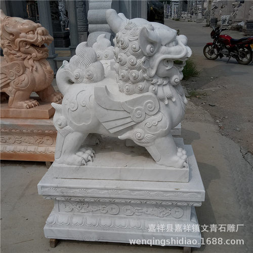 制作石狮子 公司酒店门口摆放汉白玉狮子 貔貅 麒麟