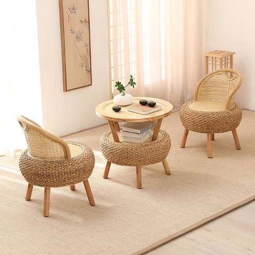 7W阳台休藤椅三件榻套藤编F767899S小圆闲桌子榻米茶桌几喝茶椅组