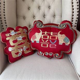 F8新品00支长绒棉福袋H红婚庆纯棉刺绣小抱枕子孙大枕VLB喜字1结