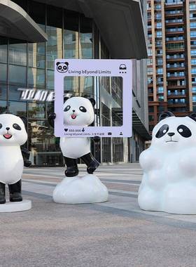 网红打卡玻璃通猫27770钢卡熊拍雕塑公园商照场步行街气球云朵熊