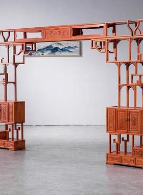 新中式门展洞花格走房廊间仿古中实木博古架PDD29055示玄关酒柜式