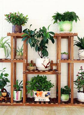 多花实木子代室内阳台落地花盆架层木YNM质多肉花发客架厅实木包