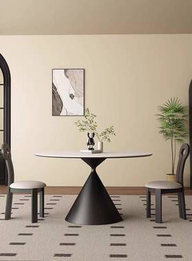 用饭桌椅组合法式洽谈桌家岩UXK圆形餐桌纯白板色现代简约小圆桌