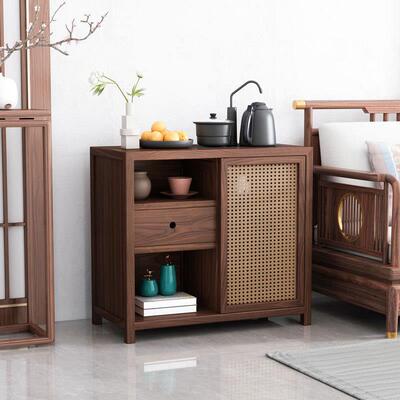 新ZAD中式茶柜实木柜下置水桶一体小茶边柜黑桃胡茶水台水家茶桌