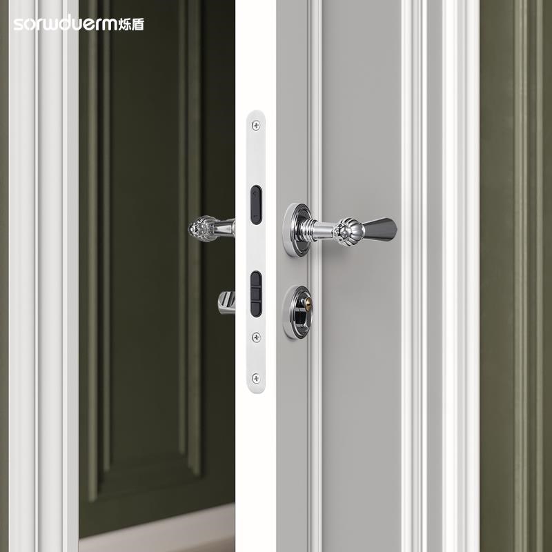 房间卧室门锁法式家用室内木门门把手分体磁吸静音欧式银色58锁具