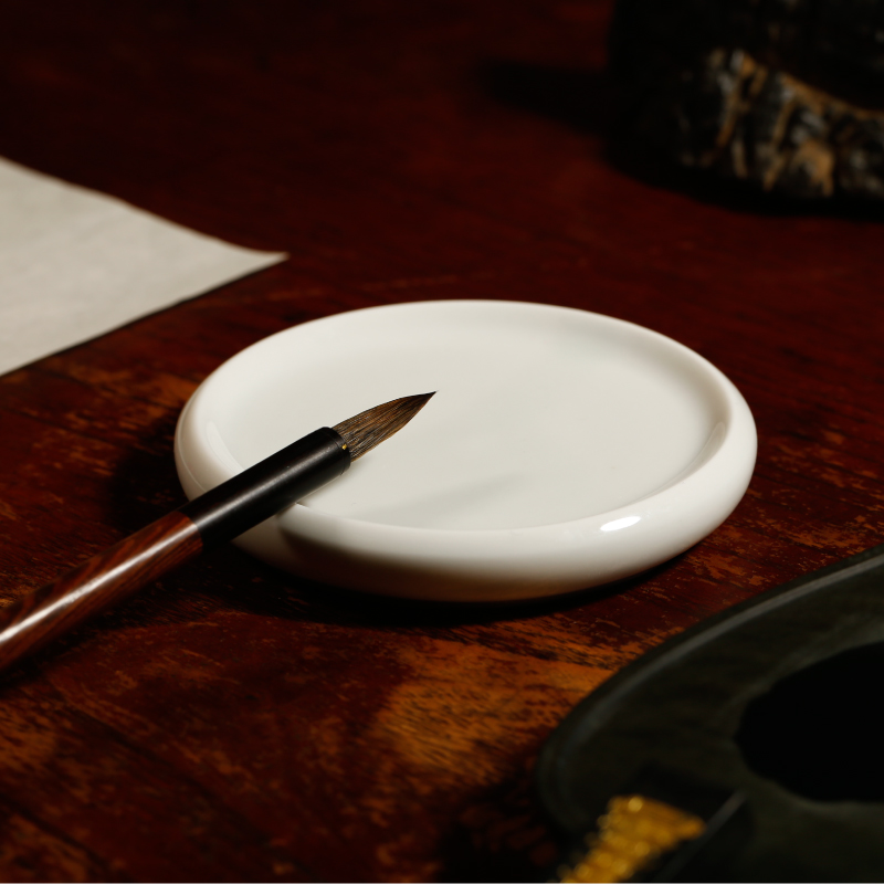 仿古釉白瓷笔掭 笔舔瓷砚 瓷器墨块砚台墨碟书法用品文房四宝