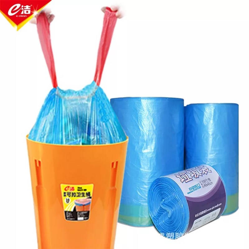 e洁垃圾袋收口式垃圾袋抽绳垃圾袋家用垃圾袋手提式50x60 45x50