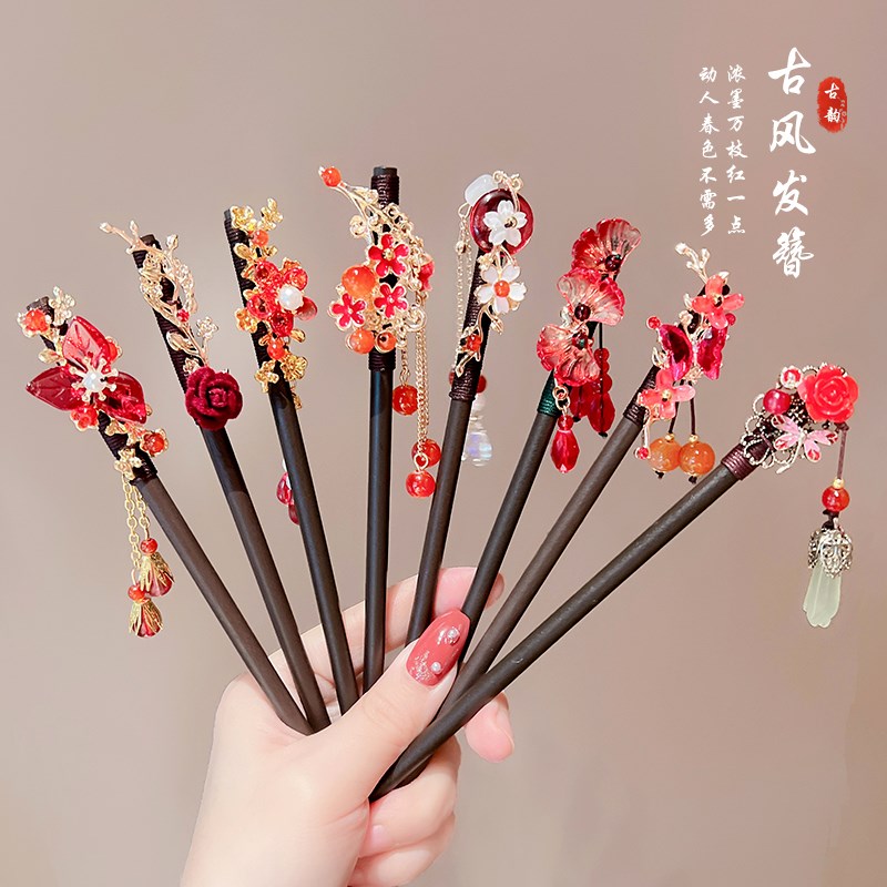 儿童新年喜庆流苏簪子女童甜美中国风汉服马面裙古风盘头发簪头饰