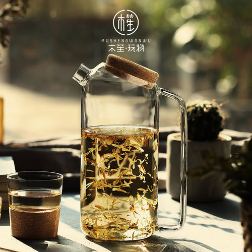耐热玻璃北欧凉水壶套装柠檬冷水壶家用大容量日式木扎壶创意简约