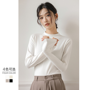 半高领磨毛打底衫女秋冬新款保暖内搭显瘦气质黑白色针织上衣t恤