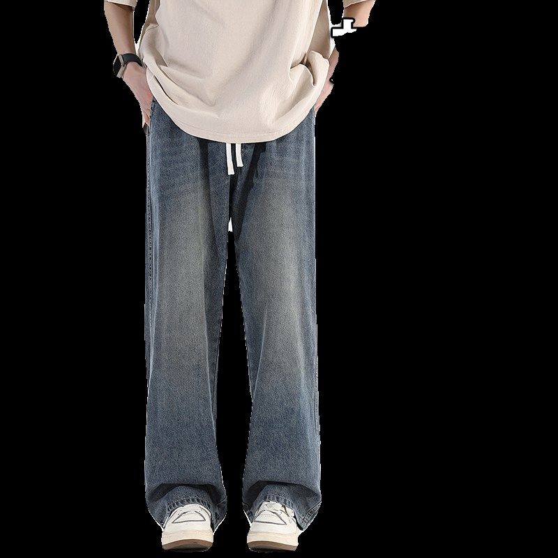 190高个子加长牛仔裤男生115cm宽松直筒学生港风松紧腰阔超长腿裤