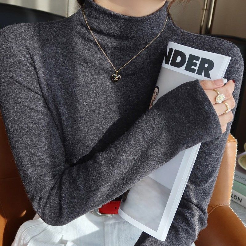 绿色半高领加绒加厚打底衫女内搭2024秋冬新款高级感修身磨毛上衣,女装/女士精品,T恤,淘宝优惠券,粉丝福利购,淘宝优惠卷