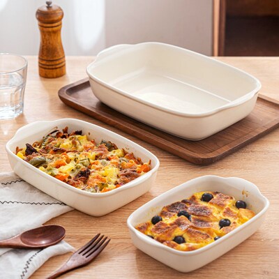 LePantry双耳陶瓷家用烤箱专用烤盘烤碗微波炉长方形芝士焗饭盘子