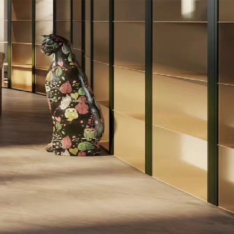 2024年新款手绘玻璃钢花猫酒柜电视柜玄关乔迁新居装饰工艺品豹子