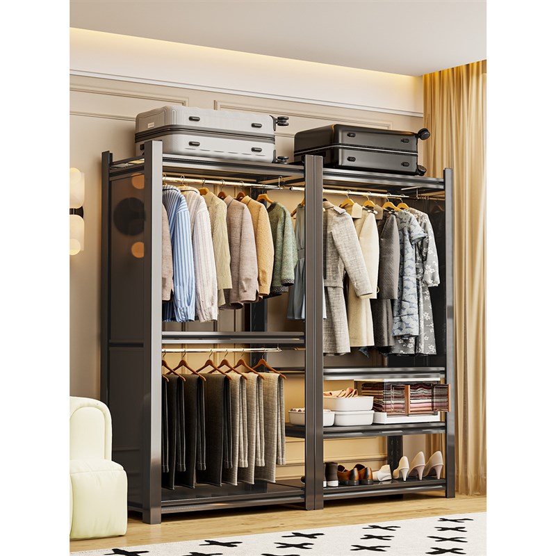 货架衣柜挂衣杆开放式挂衣架简易落地晾衣架衣橱多层不锈钢置物架