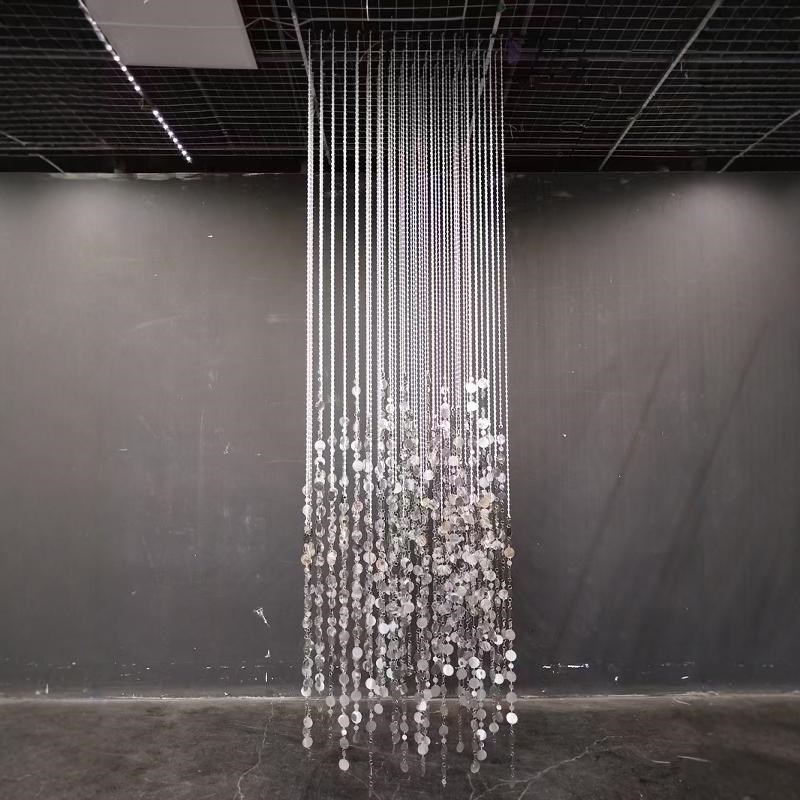 新款亚克力水晶珠帘金银色亮片挂件婚庆酒店宴会厅圆片背景布置